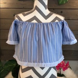 Blue Hot & Delicious Crop Off Shoulder Top